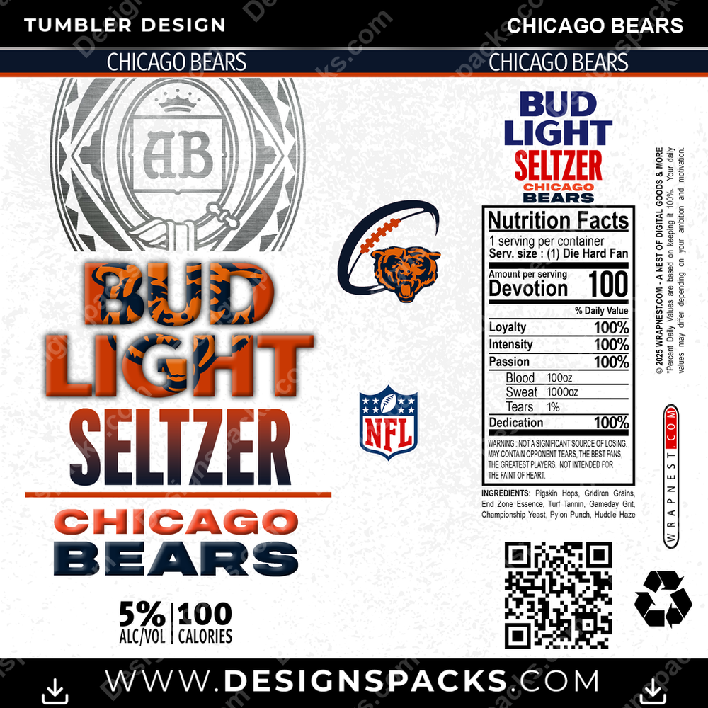 Football Bud Light Seltzer Chicago Bears Becher Digitales Wickeldesign