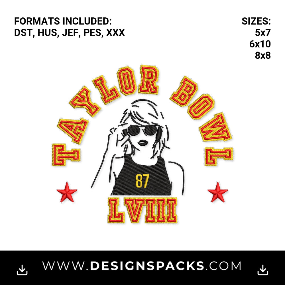 Taylor Bowl LVIII 87 Game Day Embroidery Design - Instant digital download pattern at Designspacks.com