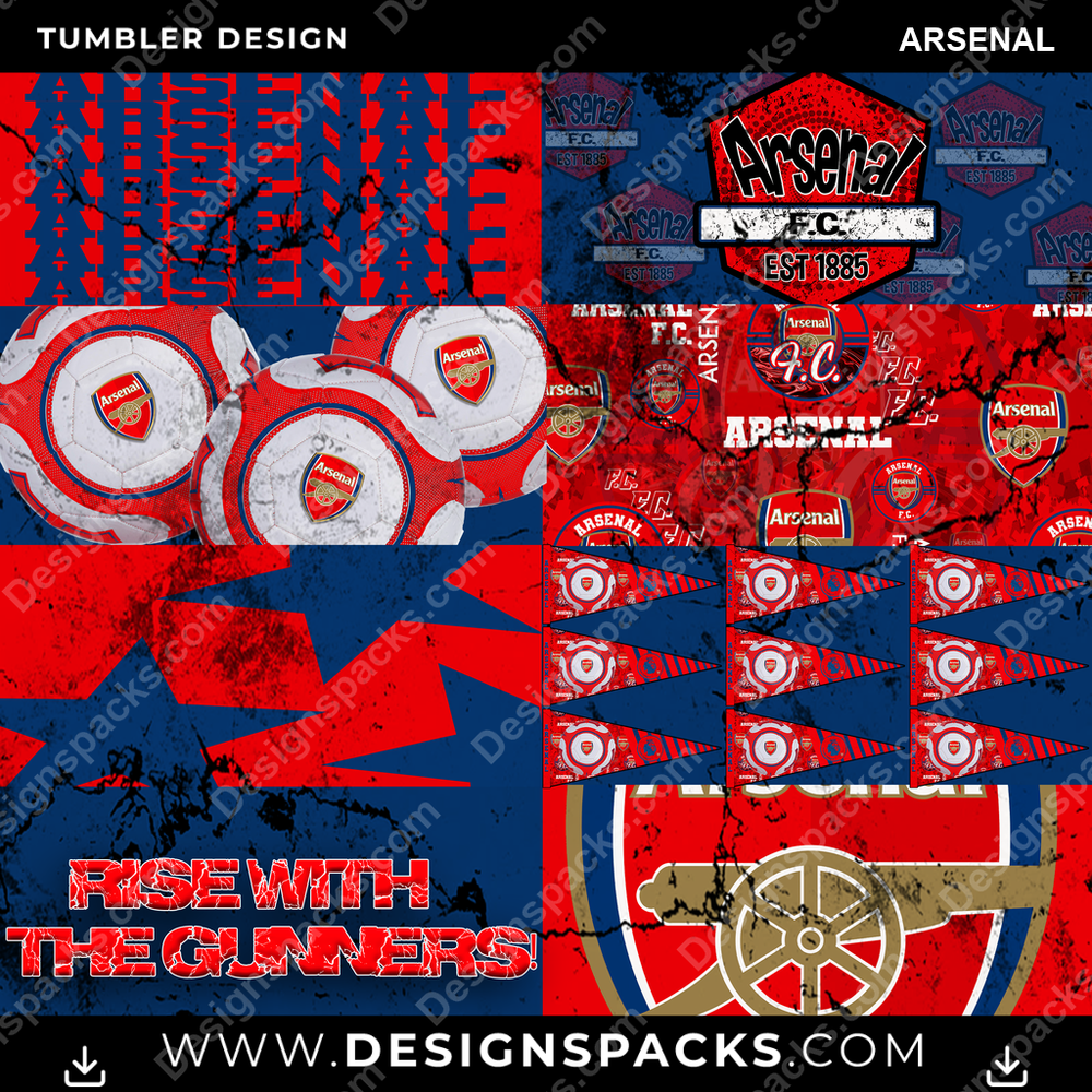 Soccer UK Distressed BG Arsenal Tumbler Digital Wrap Design