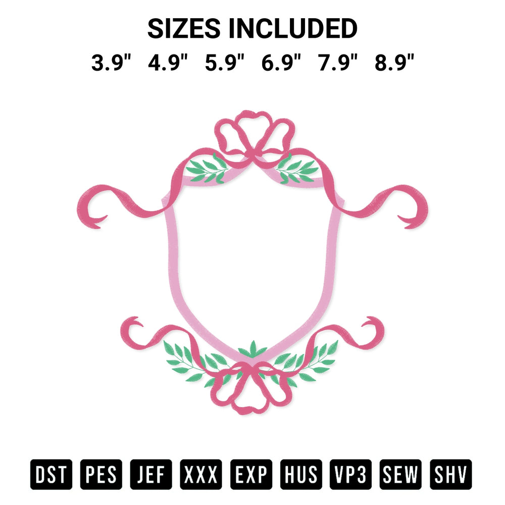Download the Frame Elegant Bow Floral Crest Embroidery Design machine embroidery design exclusively at Designspacks.com. Premium digitized pattern for apparel and DIY crafts. Available sizes: 3.9", 4.9", 5.9", 6.9", 7.9", 8.9".