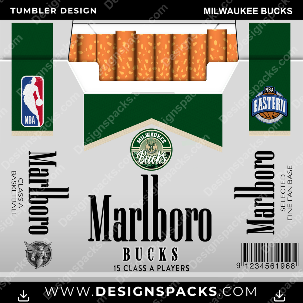 Basketball Marlboro Milwaukee Bucks Tumbler Digital Wrap Design