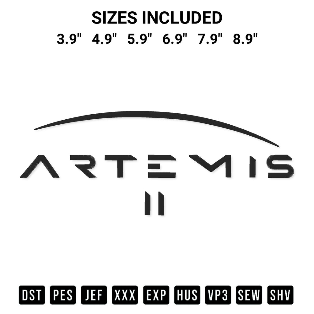 Shop the Artemis Ii Embroidery Design machine embroidery pattern at Designspacks.com. Beautifully digitized for flawless stitching on any fabric. Available sizes: 3.9", 4.9", 5.9", 6.9", 7.9", 8.9".