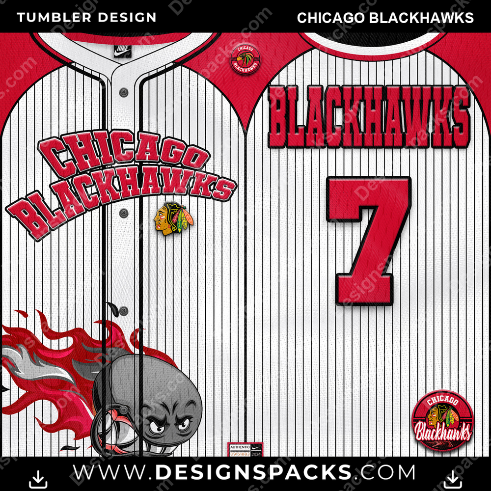 Ice Hockey Team Button-Up Jersey Chicago Blackhawks NHL Hockey Tumbler Digital Wrap Design Download