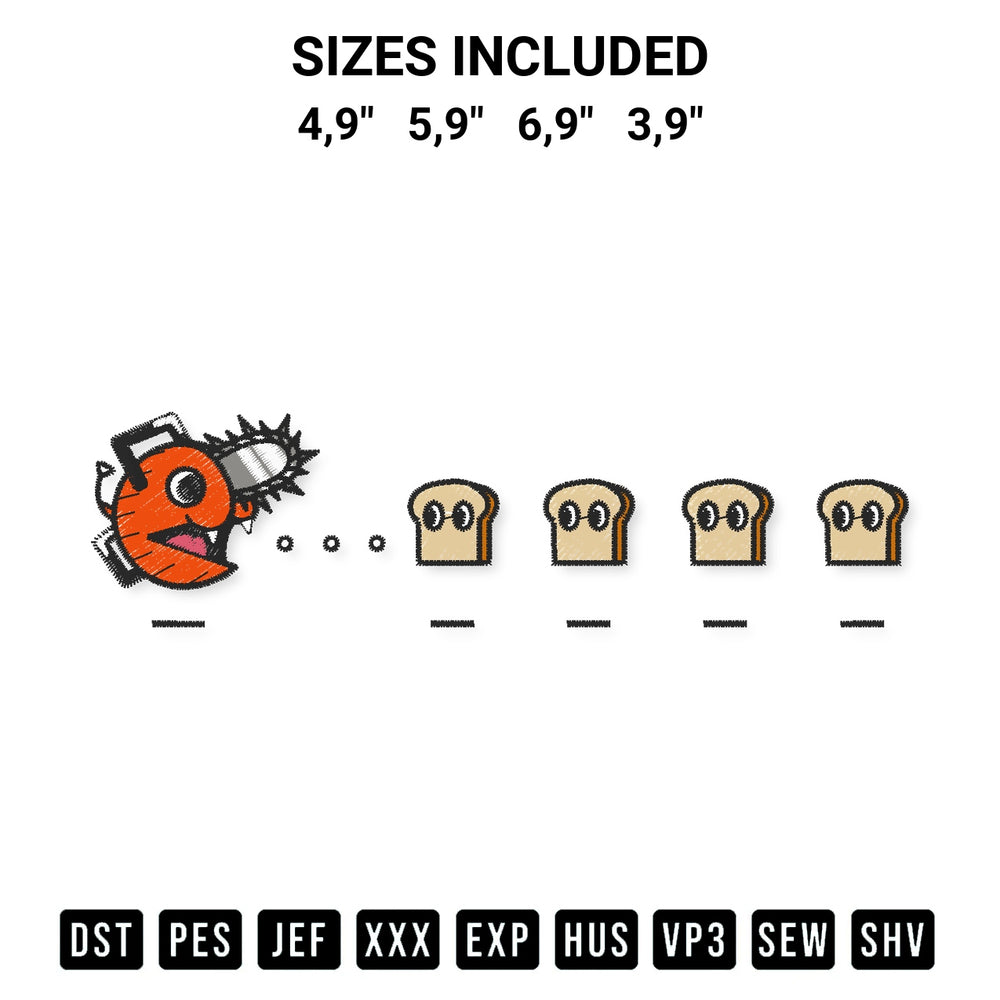 Stitch like a pro with the Pac Chita Pochita X Pacman Chainsaw Man Cute Anime Gift Logo Embroidery Design embroidery pattern from Designspacks.com. High-quality digital machine embroidery file. Available sizes: 4,9", 5,9", 6,9", 3,9".