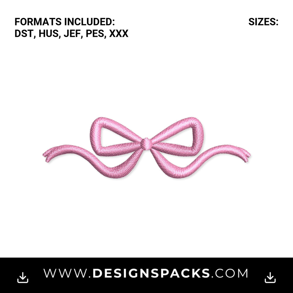 Pink Satin Stitch Ribbon Bow Embroidery Design - Instant digital download pattern at Designspacks.com