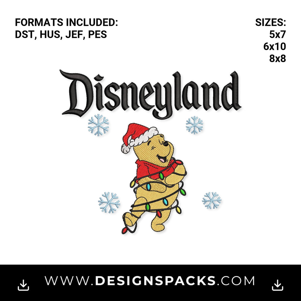Disneyland Christmas Pooh Bear Lights Embroidery Design - Instant digital download pattern at Designspacks.com