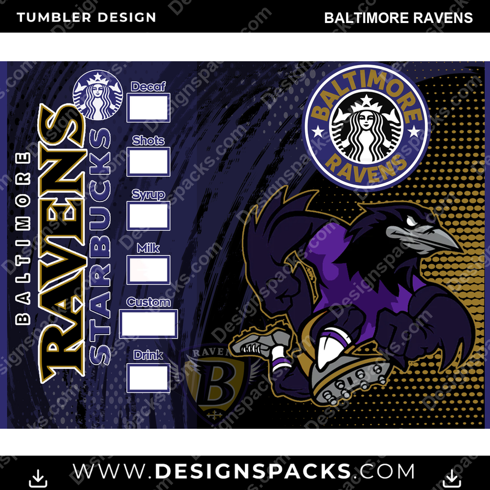 Football Starbucks Baltimore Ravens Tumbler Digital Wrap Design
