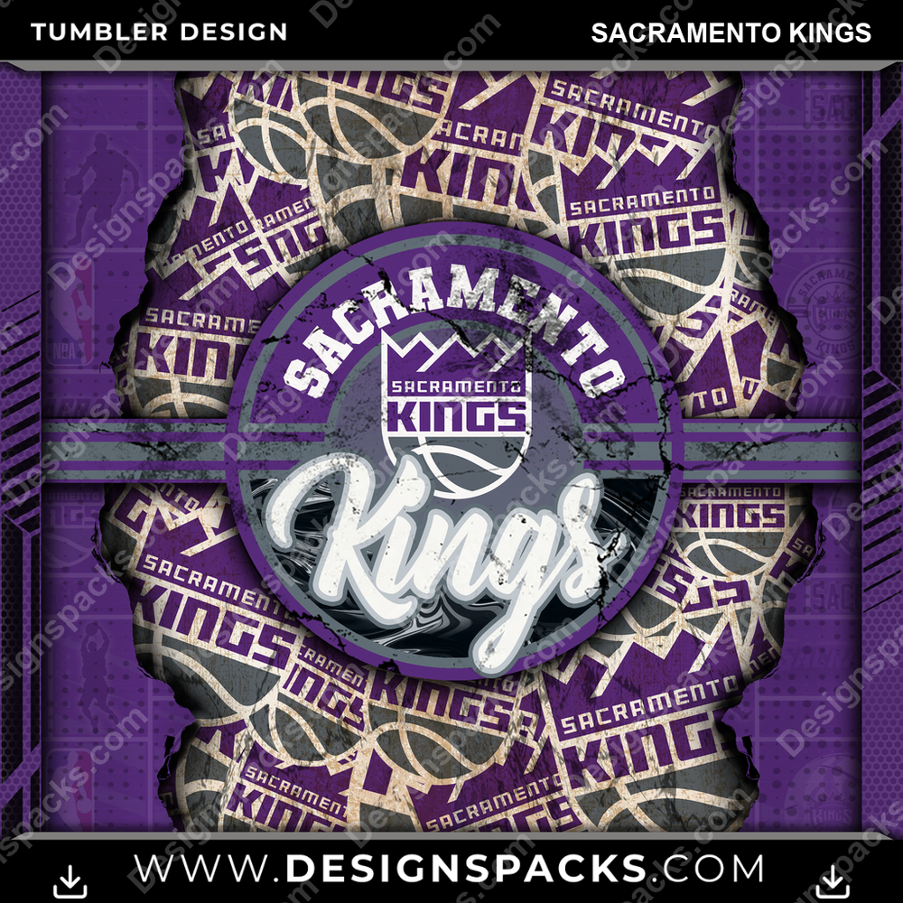 Basketball Ripped Sacramento Kings Tumbler Digital Wrap Design