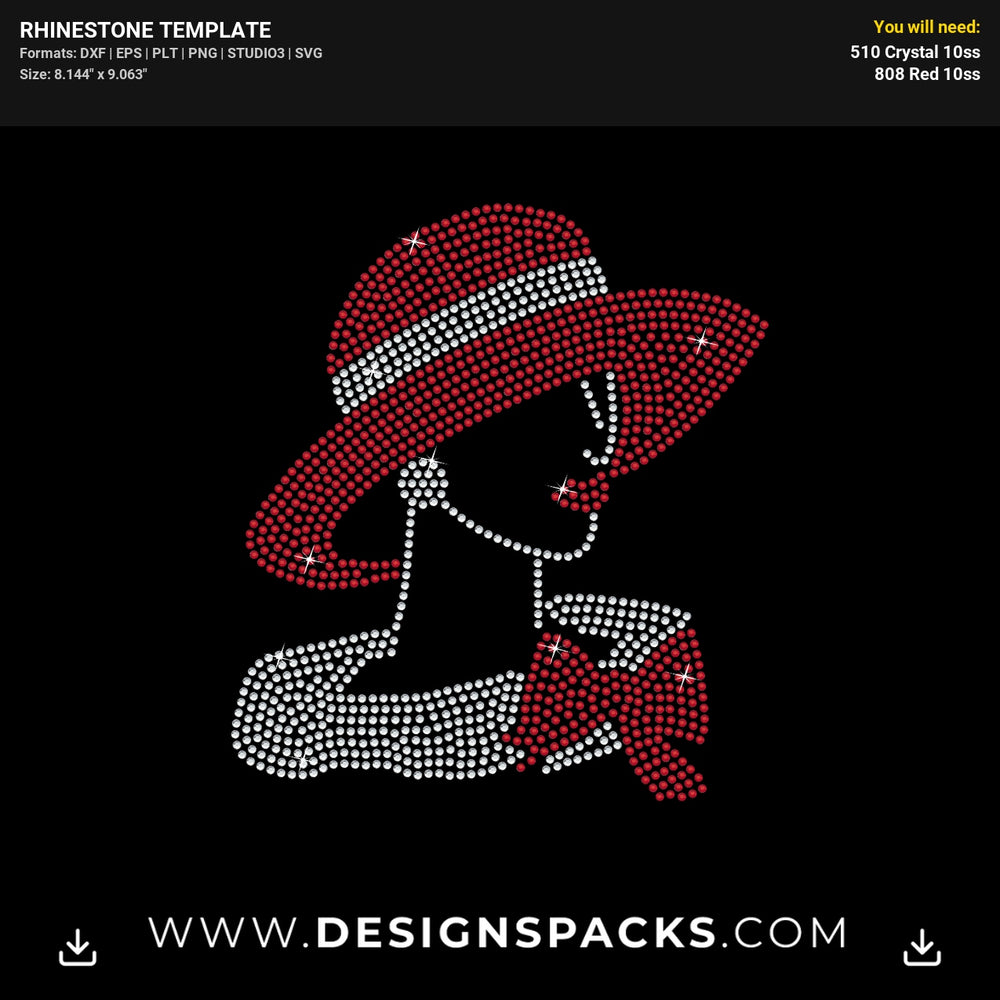 Woman Face Red Hat Vinyl Rhinestone Digital Template