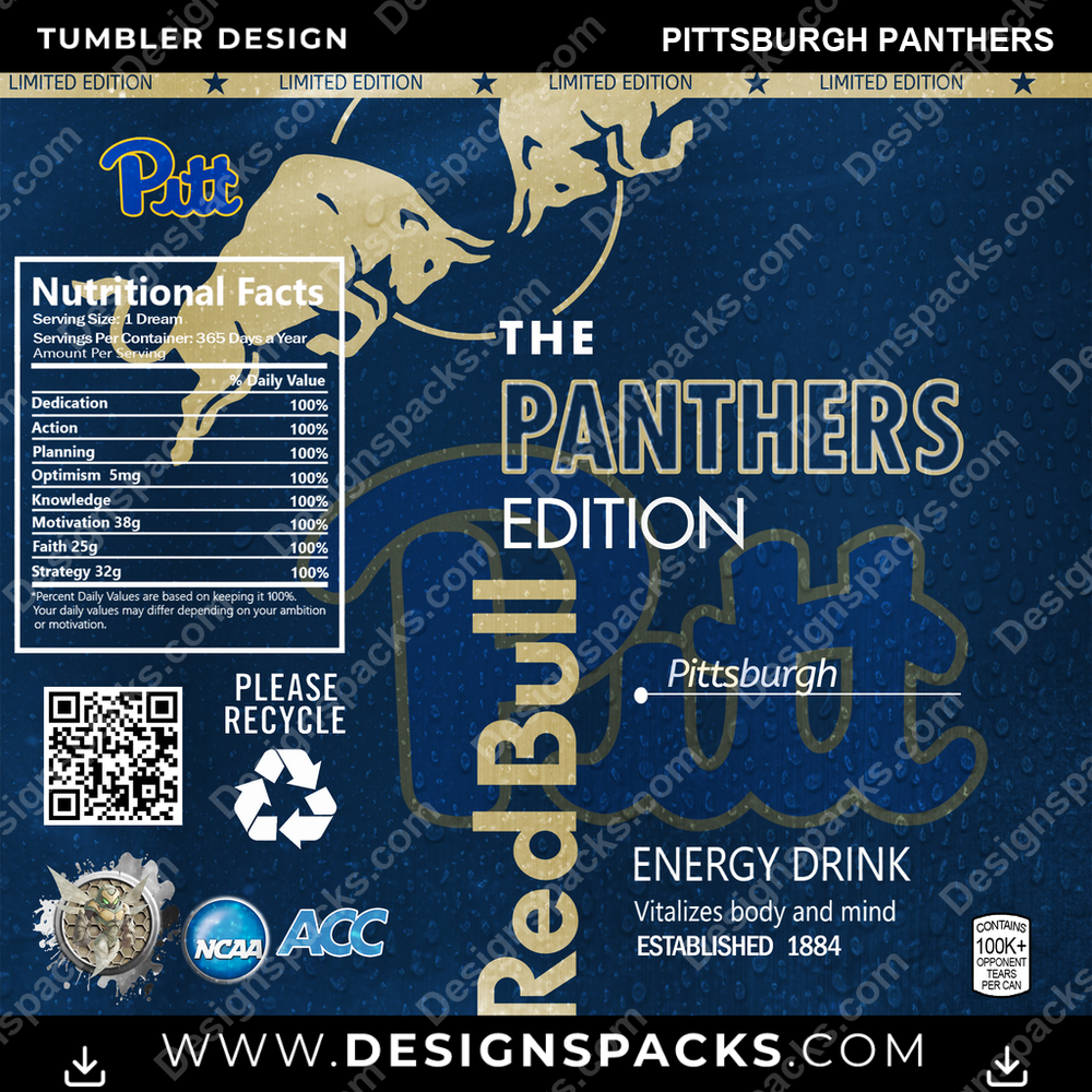 College Sport Red Bull Pittsburgh Panthers NCAA College Sport Tumbler Digital Wrap Design Download