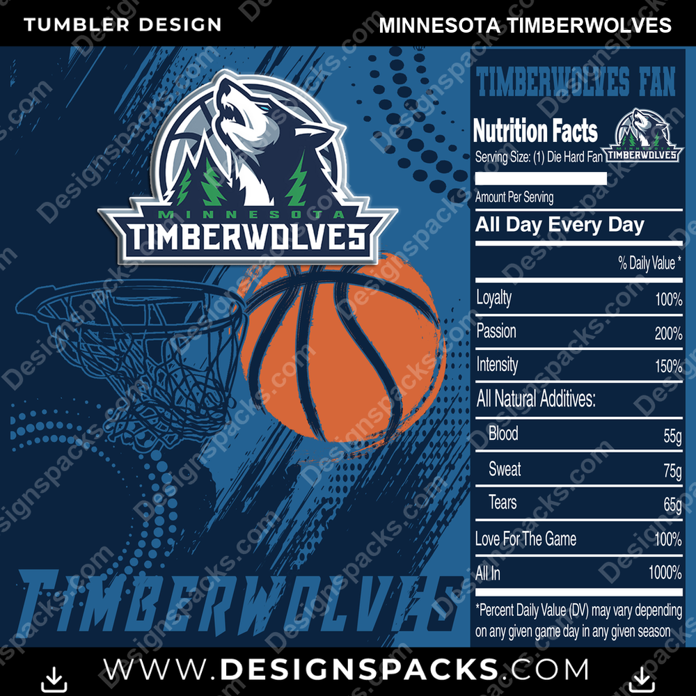 Basketball Team Fan Minnesota Timberwolves Tumbler Digital Wrap Design