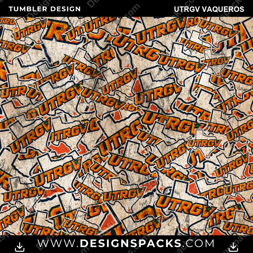 College Sport Logo BG UTRGV Vaqueros Tumbler Digital Wrap Design