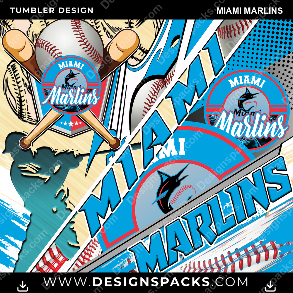 Baseball Silhouette Miami Marlins Tumbler Digital Wrap Design