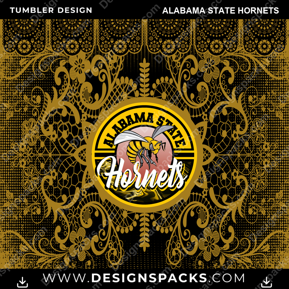 College Sport Lace & Logo Alabama State Hornets Tumbler Digital Wrap Design