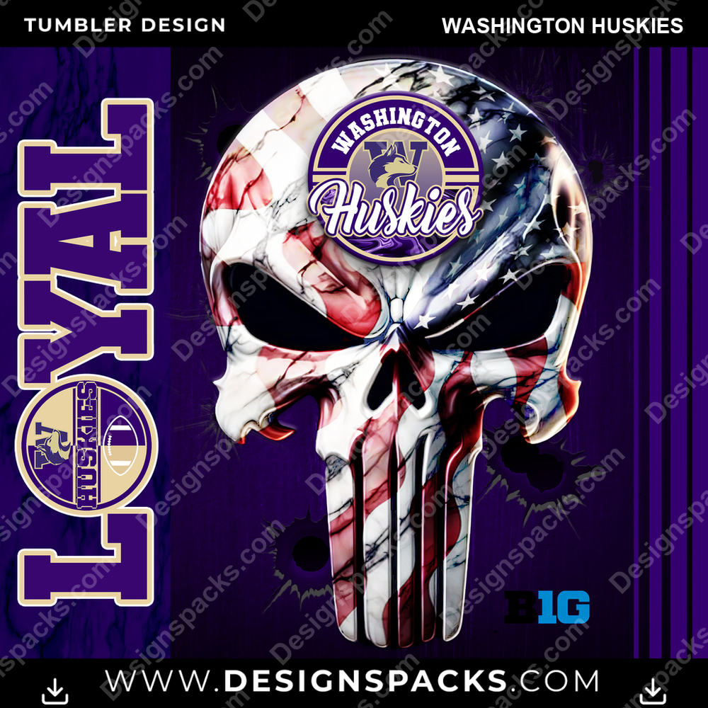 College Sport Loyal Washington Huskies Tumbler Digital Wrap Design