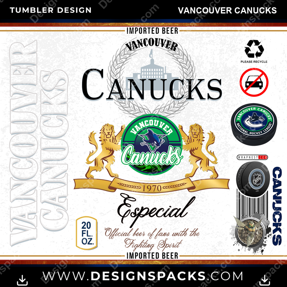 Hockey Modelo Vancouver Canucks Tumbler Digital Wrap Design