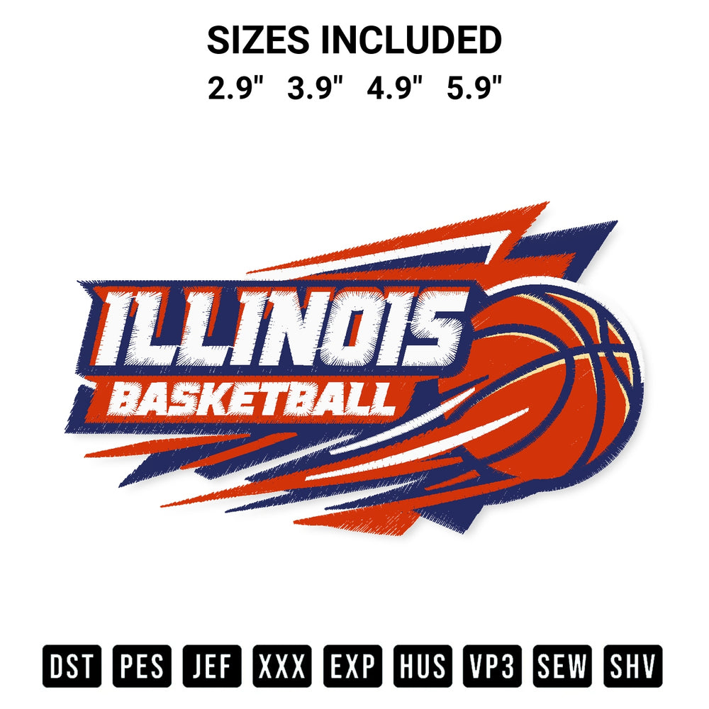 Transform your fabrics with the Illinois Fighting Illini Basketball Embroidery Design embroidery design. Instant access to premium digitized patterns at Designspacks.com. Available sizes: 2.9", 3.9", 4.9", 5.9".