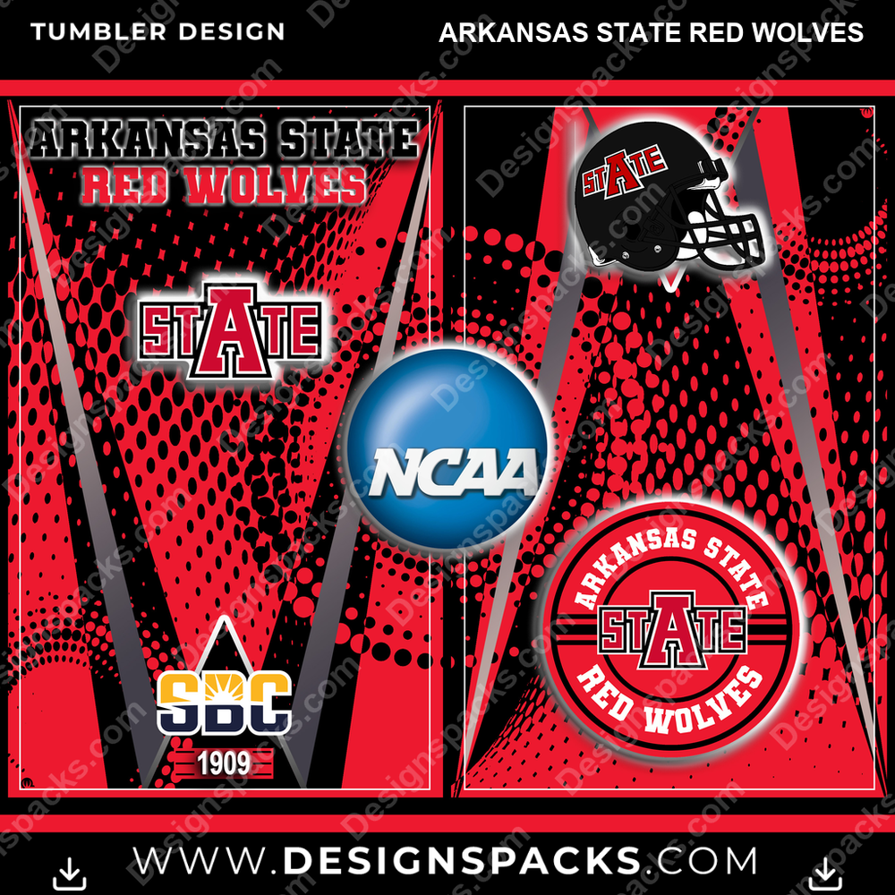 College Sport Team Logo Arkansas State Red Wolves NCAA College Sport Tumbler Digital Wrap Design Download