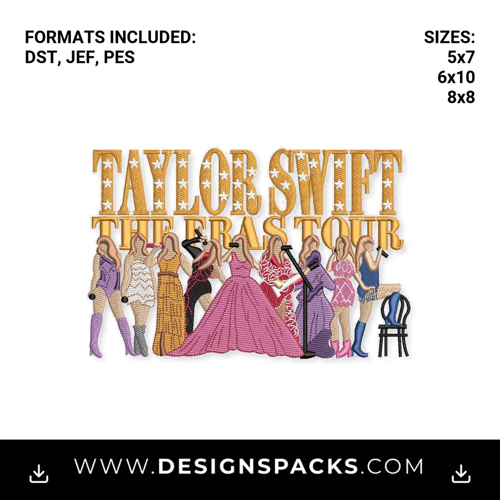 Taylor Swift The Eras Tour Outfits Embroidery Design - Instant digital download pattern at Designspacks.com