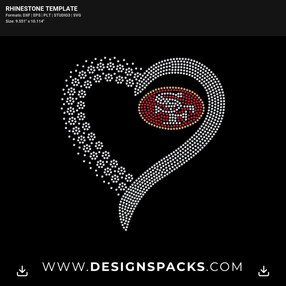 San Francisco 49Ers Heart Rhinestone Digital Template