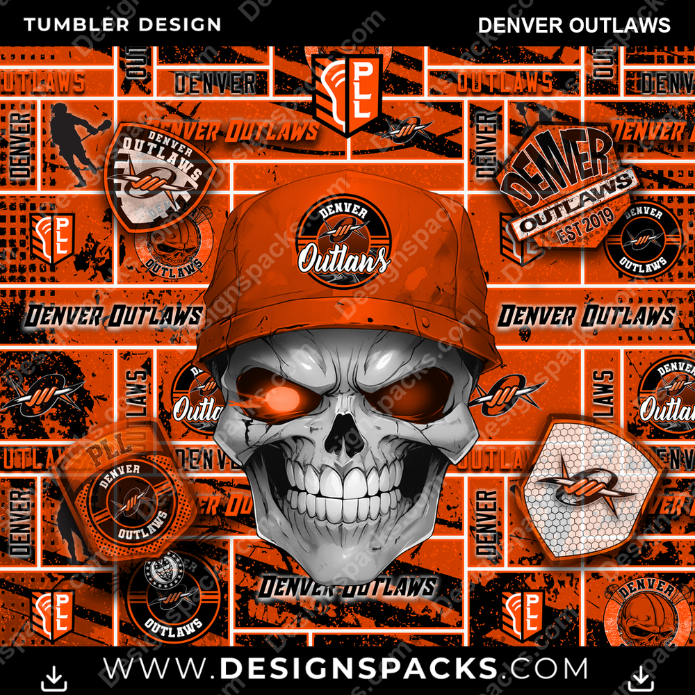 Lacrosse Skull Denver Outlaws Tumbler Digital Wrap Design