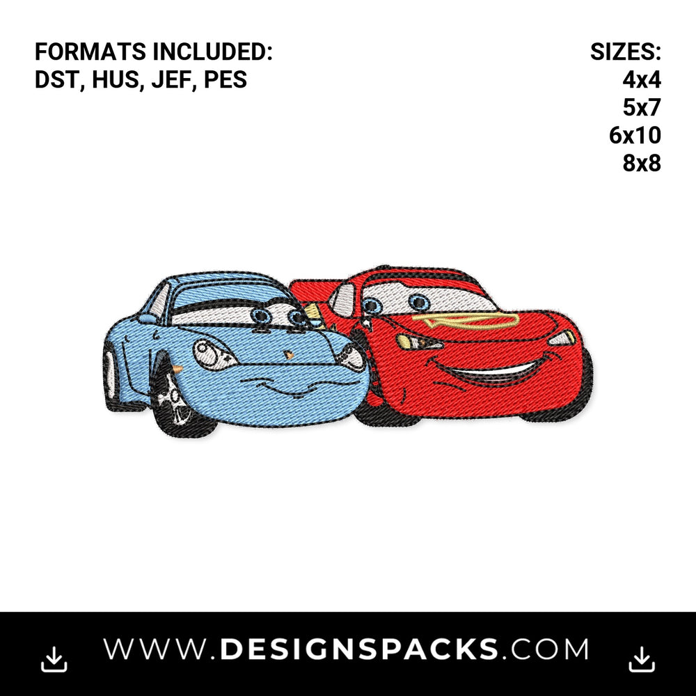 Lightning McQueen and Sally Carrera Embroidery Design - Instant digital download pattern at Designspacks.com