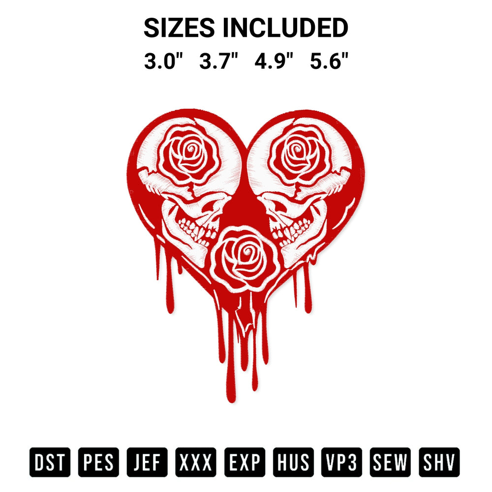 Download the Skull Rose Red Broken Heart Dead Skeleton Love Gothic Valentine Embroidery Design machine embroidery design exclusively at Designspacks.com. Premium digitized pattern for apparel and DIY crafts. Available sizes: 3.0", 3.7", 4.9", 5.6".