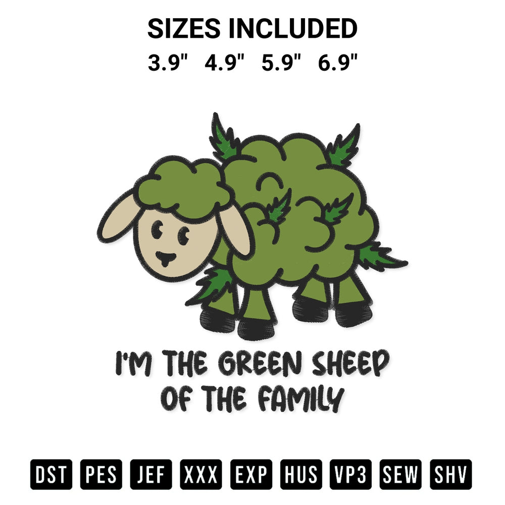 Discover the perfect addition to your crafting collection: Im The Green Sheep Or The Family Embroidery Design embroidery file. Instantly available at Designspacks.com. Available sizes: 3.9", 4.9", 5.9", 6.9".