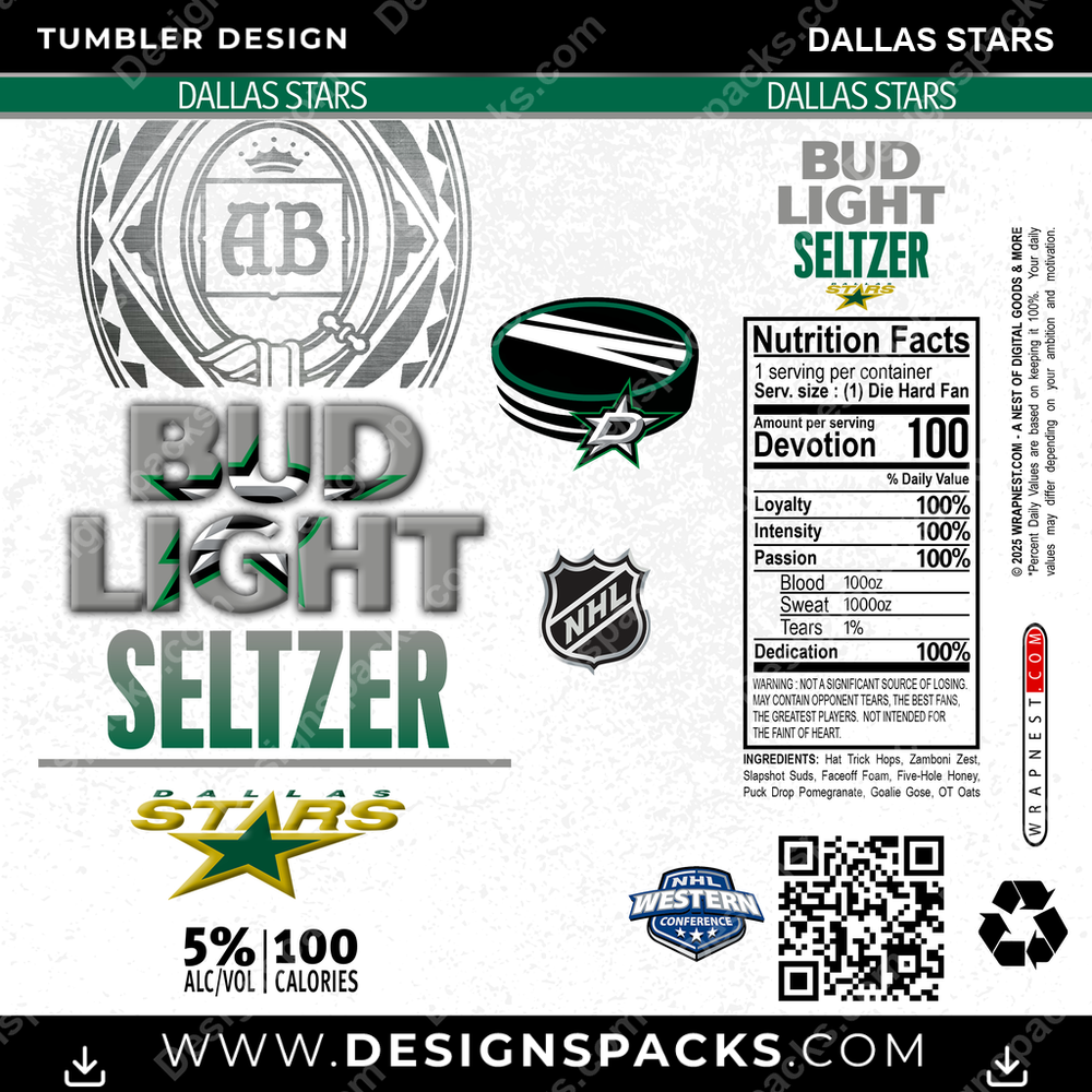 Hockey Bud Light Seltzer Dallas Stars NHL Hockey Tumbler Digital Wrap Design Download