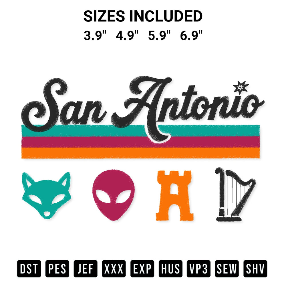 Download the San Antonio Fox Alien Castle Harper Embroidery Design machine embroidery design exclusively at Designspacks.com. Premium digitized pattern for apparel and DIY crafts. Available sizes: 3.9", 4.9", 5.9", 6.9".