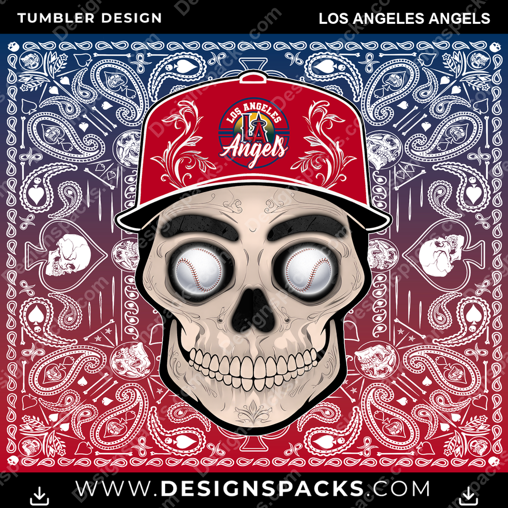 Baseball Skull Handkerchief Los Angeles Angels Tumbler Digital Wrap Design