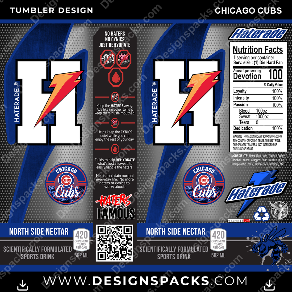 Baseball Haterade Chicago Cubs Tumbler Digital Wrap Design