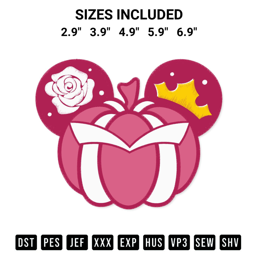 Download the Princess Aurora Pumpkin Mouse Head Embroidery Design machine embroidery design exclusively at Designspacks.com. Premium digitized pattern for apparel and DIY crafts. Available sizes: 2.9", 3.9", 4.9", 5.9", 6.9".