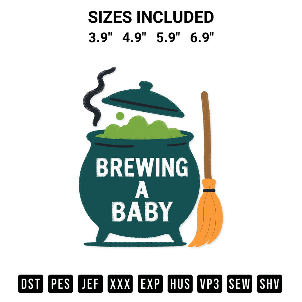 Download the Brewing A Baby Embroidery Design machine embroidery design exclusively at Designspacks.com. Premium digitized pattern for apparel and DIY crafts. Available sizes: 3.9", 4.9", 5.9", 6.9".