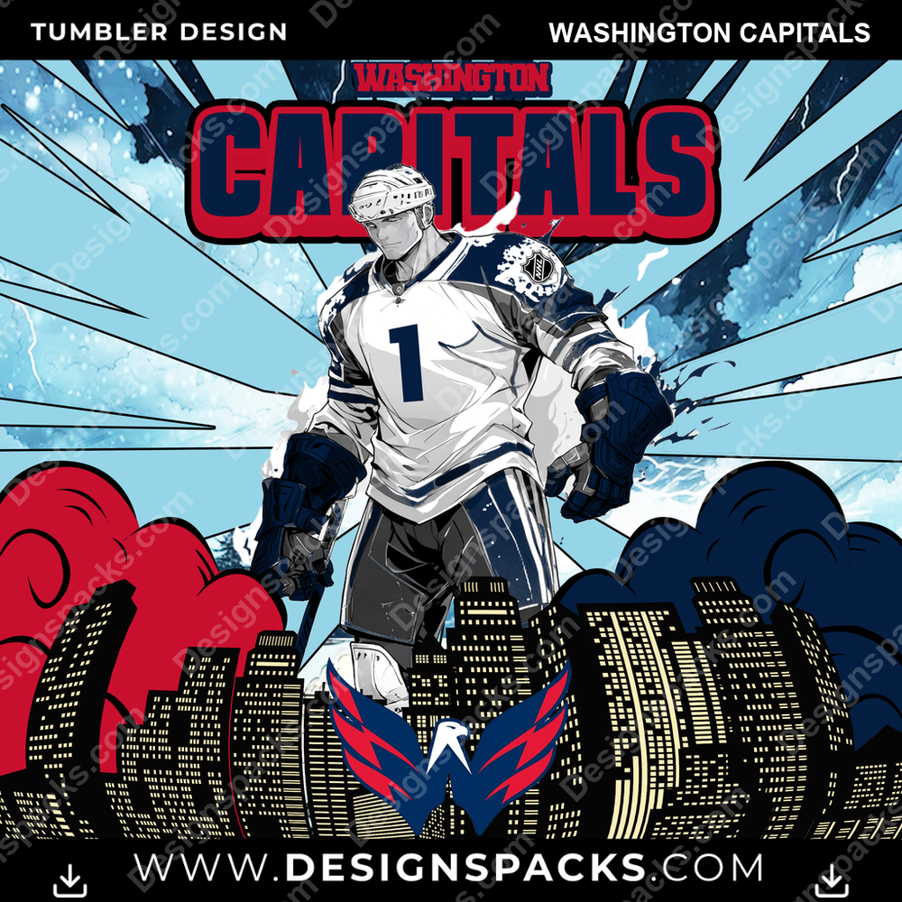 Ice Hockey Comic Cover Washington Capitals Tumbler Digital Wrap Design