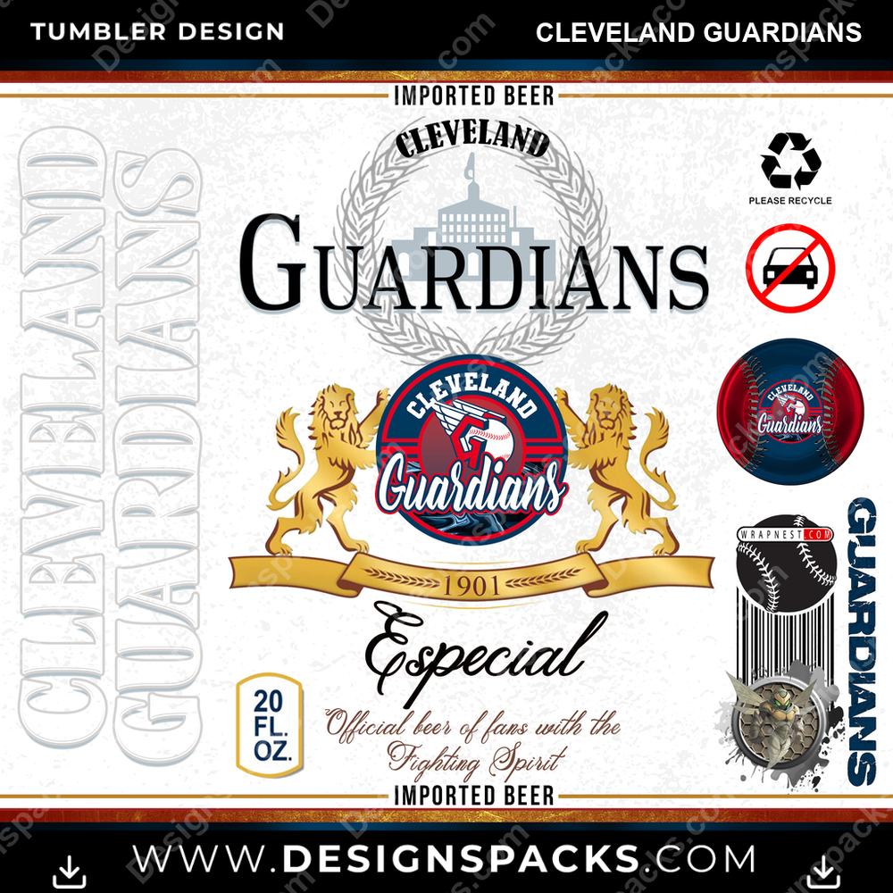 Baseball Modelo Cleveland Guardians Tumbler Digital Wrap Design