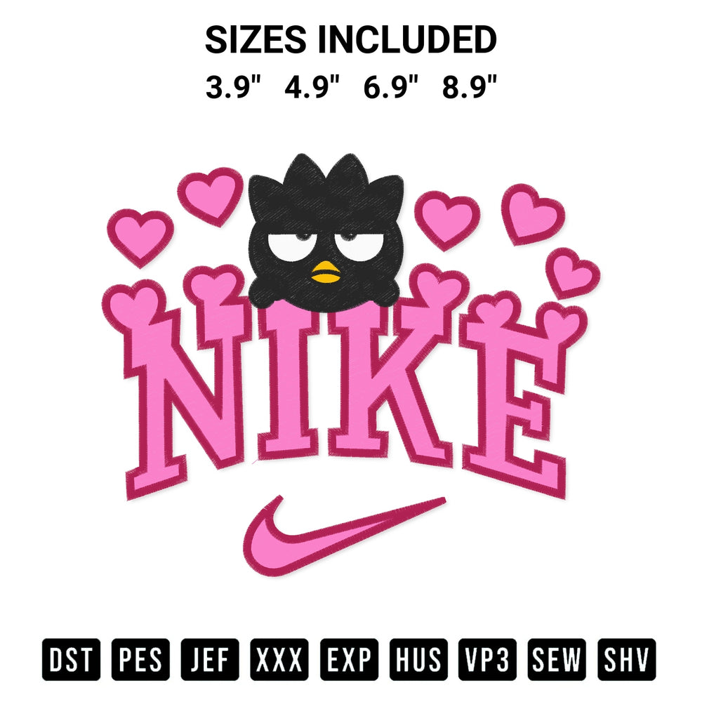 Stitch like a pro with the Nike Badtz Maru Hearts Embroidery Design embroidery pattern from Designspacks.com. High-quality digital machine embroidery file. Available sizes: 3.9", 4.9", 6.9", 8.9".