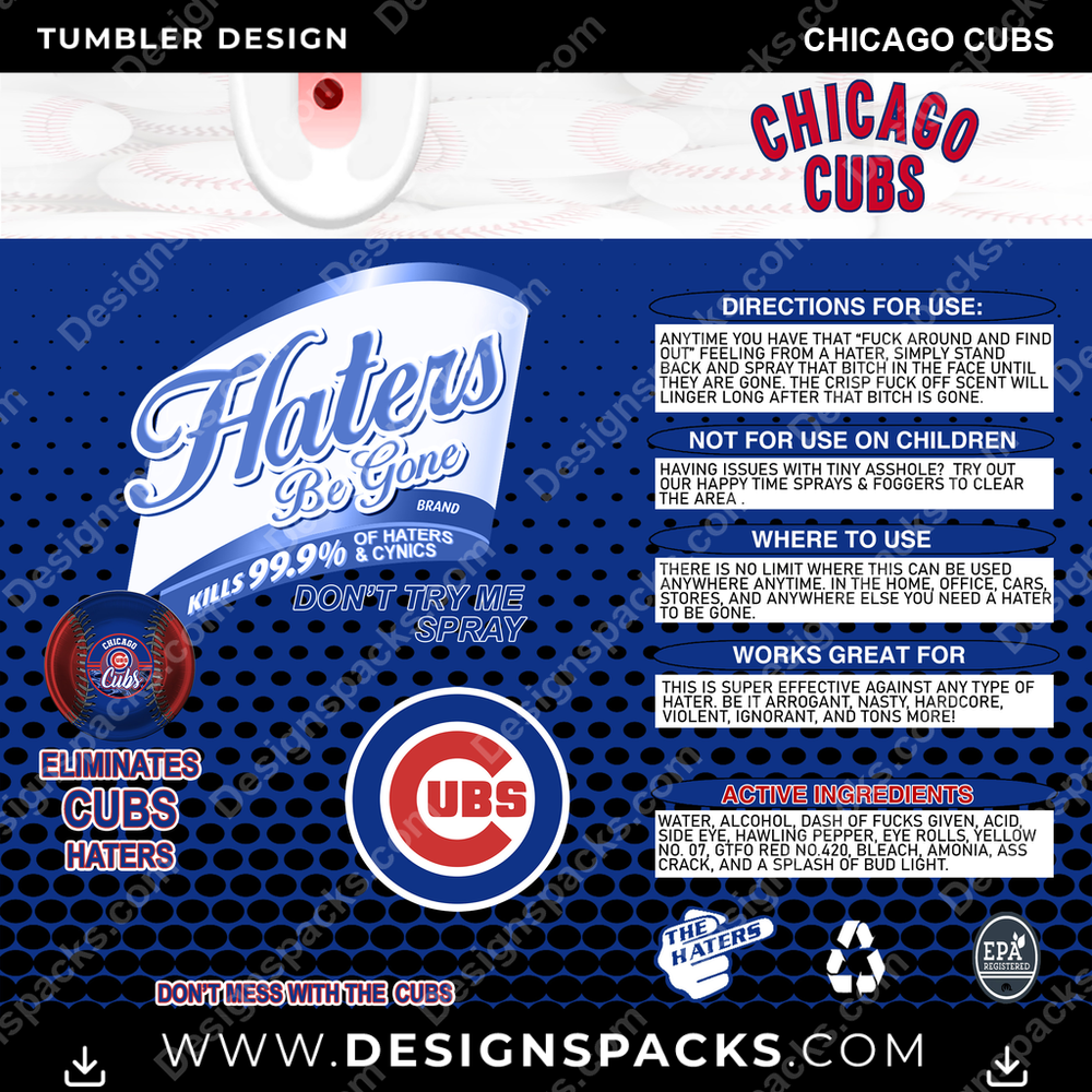 Baseball Haters Be Gone Chicago Cubs Tumbler Digital Wrap Design