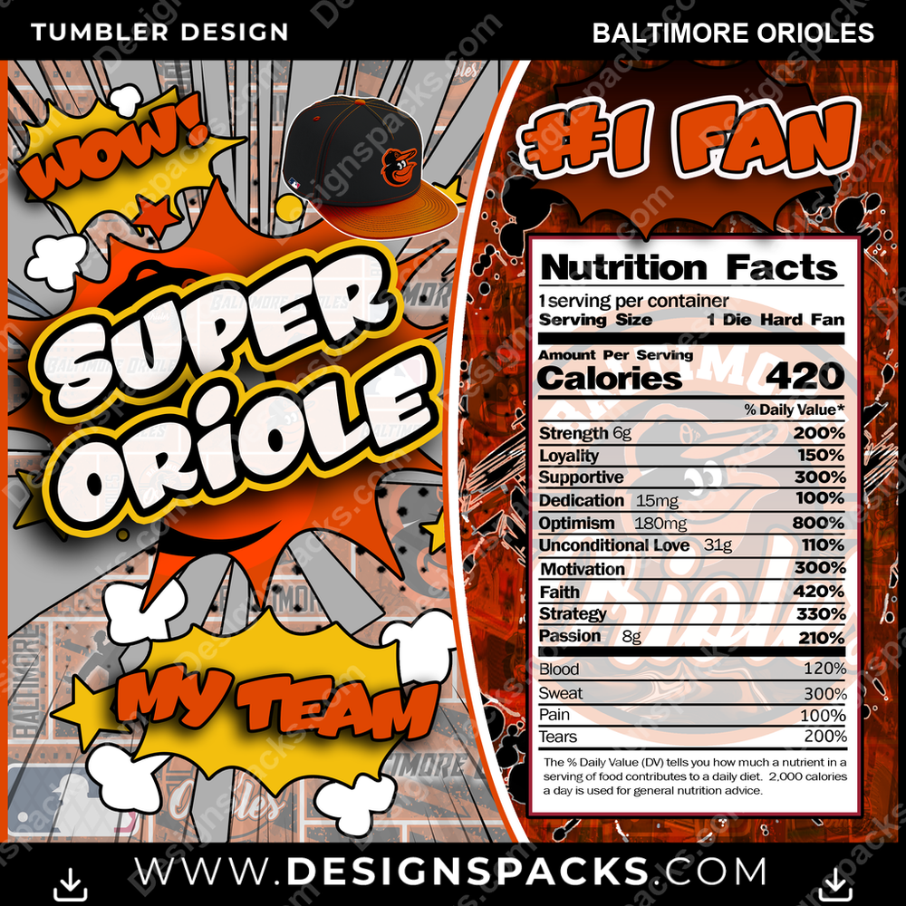 Baseball Super Team Baltimore Orioles Tumbler Digital Wrap Design