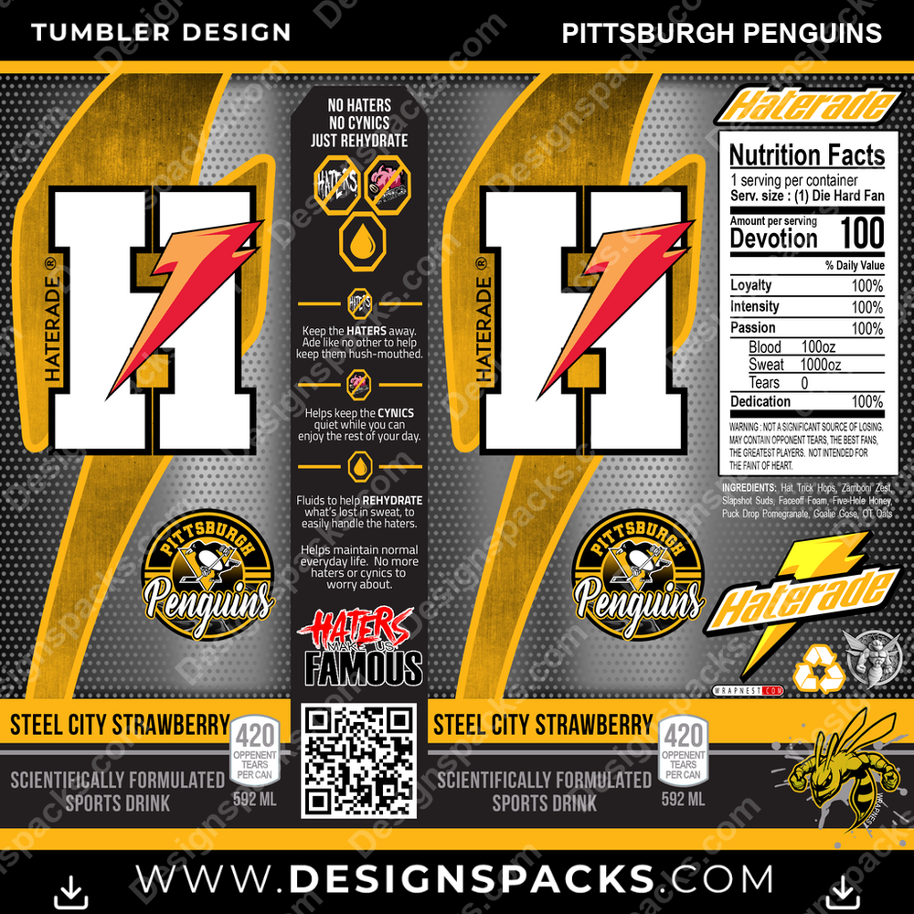 Hockey Haterade Pittsburgh Penguins Tumbler Digital Wrap Design
