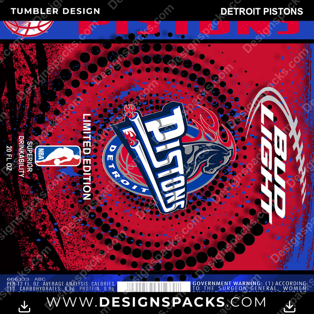 Basketball Bud Detroit Pistons Tumbler Digital Wrap Design