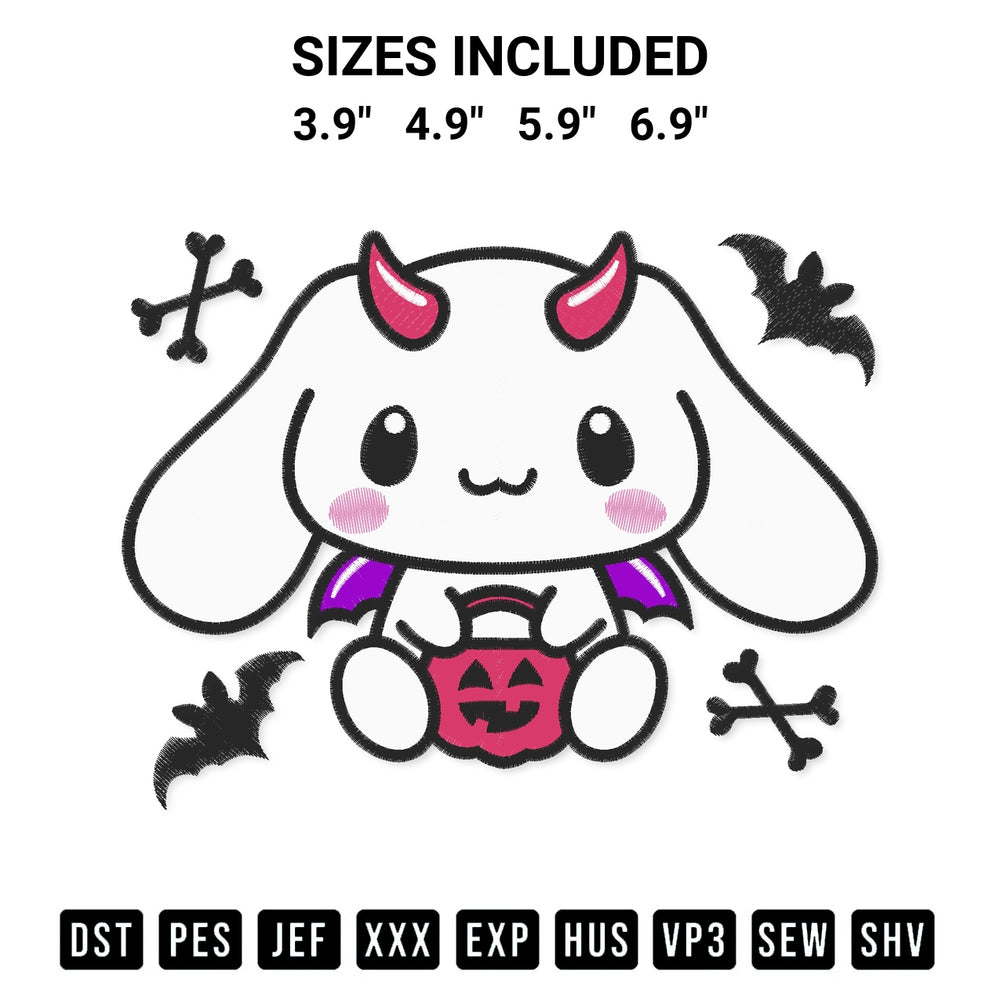 Looking for the perfect pattern? Download the Halloween Cinnamoroll Cute Embroidery Design embroidery design today at Designspacks.com. Crisp, clean stitching guaranteed. Available sizes: 3.9", 4.9", 5.9", 6.9".