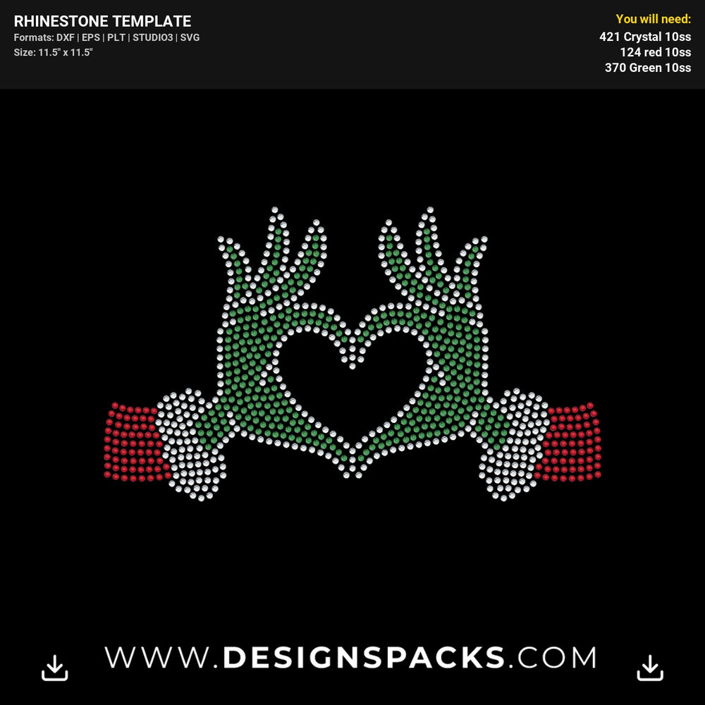 Grinch Hand Heart Rhinestone Digital Template