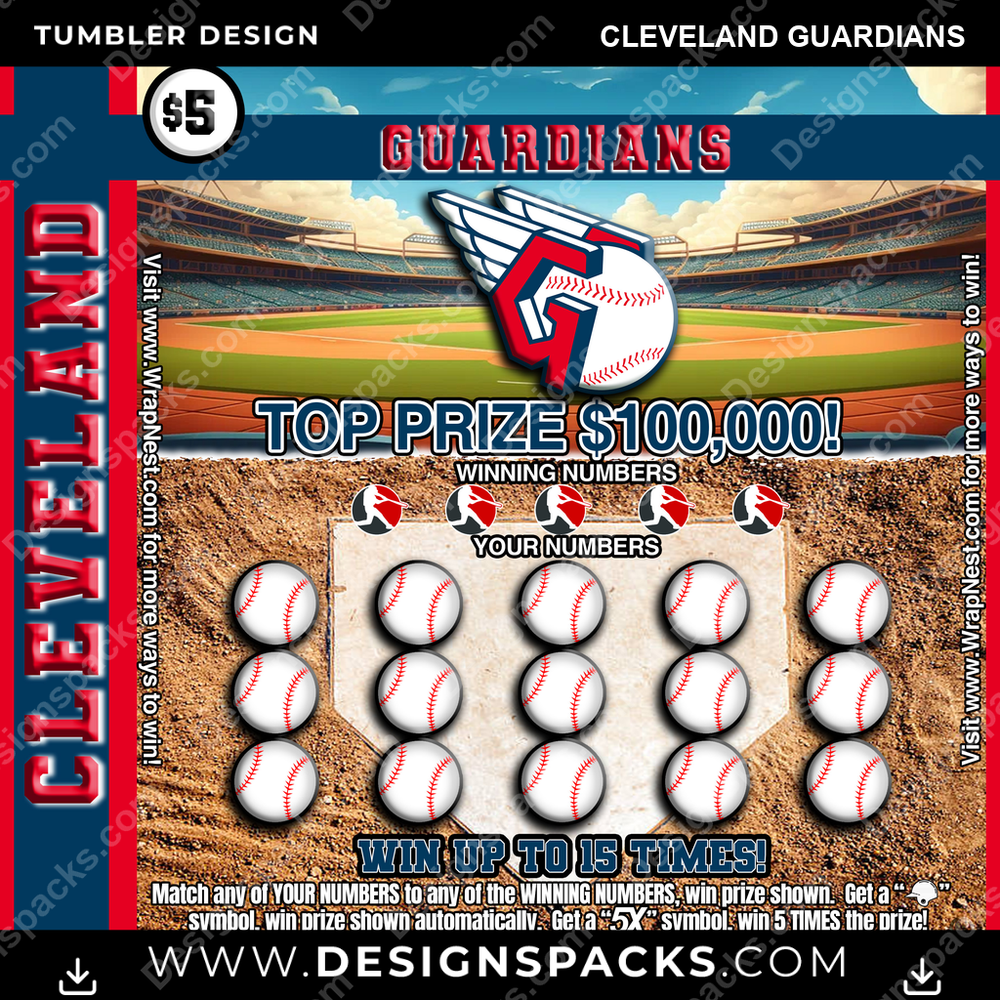 Baseball Lottery Ticket Cleveland Guardians MLB Baseball Tumbler Digital Wrap Design Download