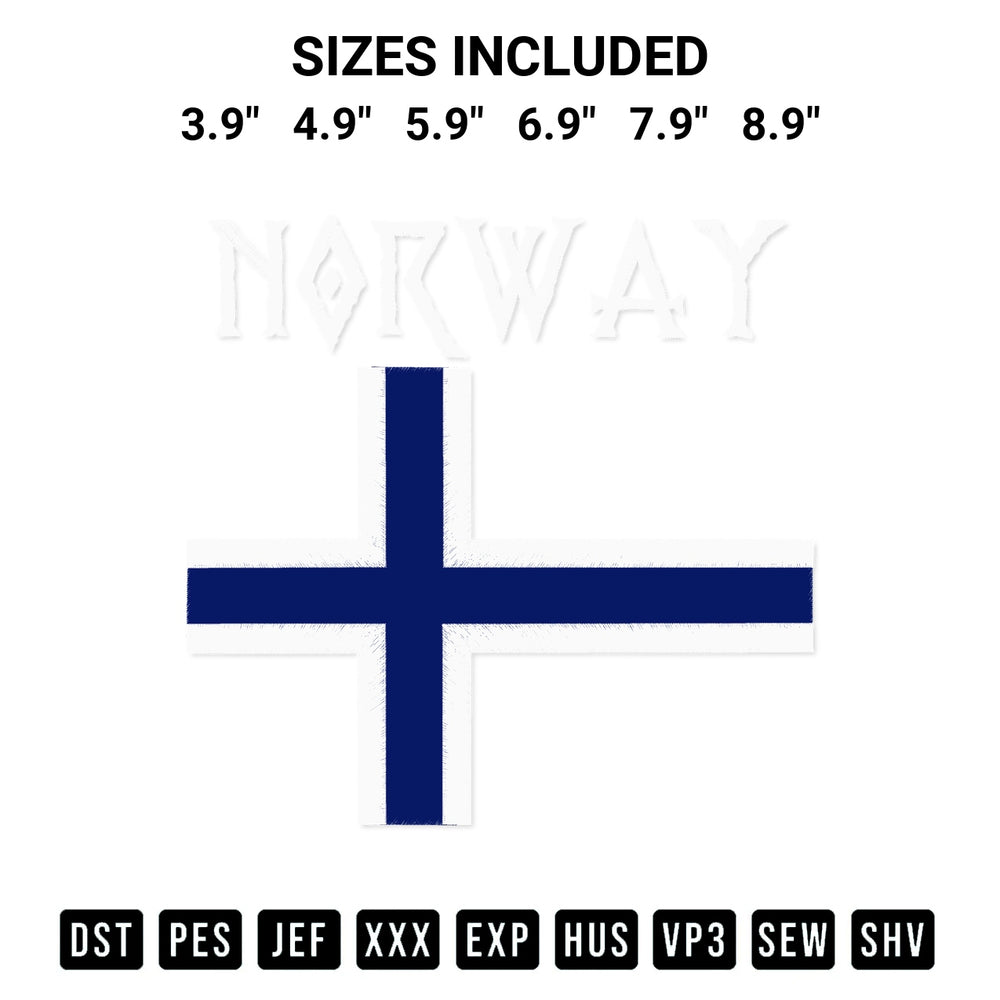 Transform your fabrics with the Norway With Norwegian Flag Embroidery Design embroidery design. Instant access to premium digitized patterns at Designspacks.com. Available sizes: 3.9", 4.9", 5.9", 6.9", 7.9", 8.9".