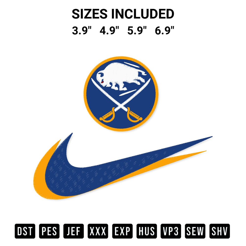 Download the Buffalo Sabres Swoosh Embroidery Design machine embroidery design exclusively at Designspacks.com. Premium digitized pattern for apparel and DIY crafts. Available sizes: 3.9", 4.9", 5.9", 6.9".