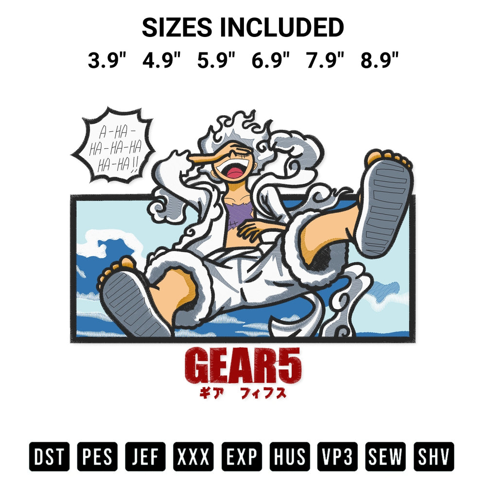 Add a unique touch to your apparel with the Luffy Gear 5 Style Embroidery Design embroidery file. Premium instant download available now on Designspacks.com. Available sizes: 3.9", 4.9", 5.9", 6.9", 7.9", 8.9".