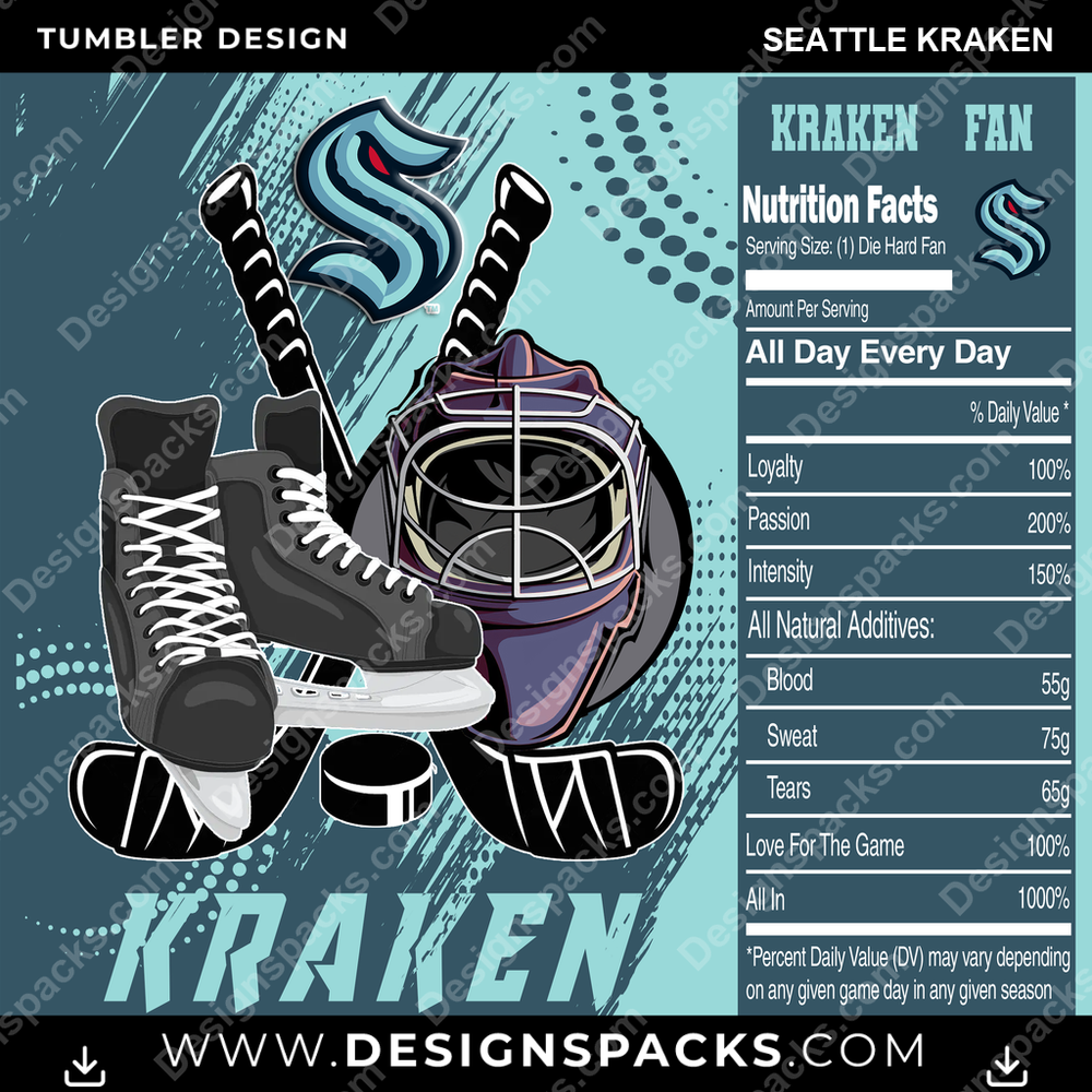 Ice Hockey Team Fan Seattle Kraken NHL Hockey Tumbler Digital Wrap Design Download