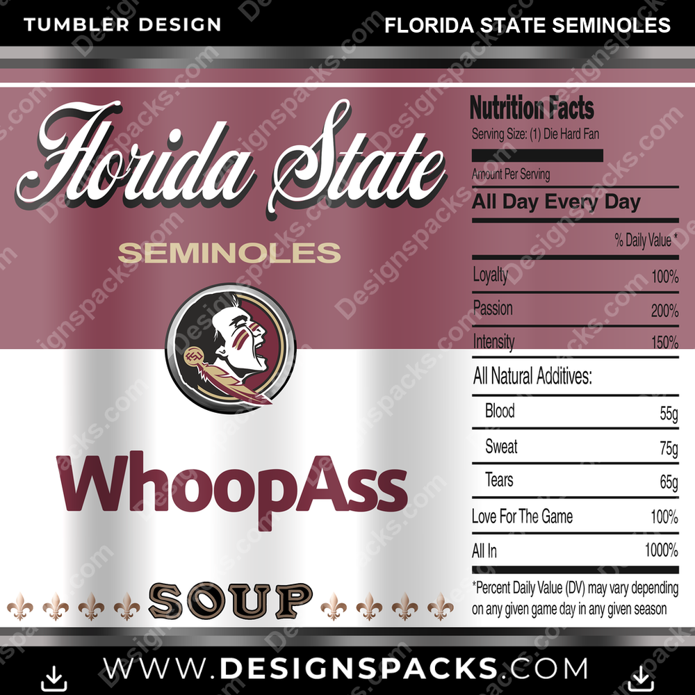 College Sport Soup Can Florida State Seminoles NCAA College Sport Tumbler Digital Wrap Design Download