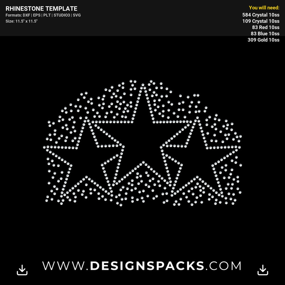 Separated Three Stars Scatter Large Rhinestone Digital Template